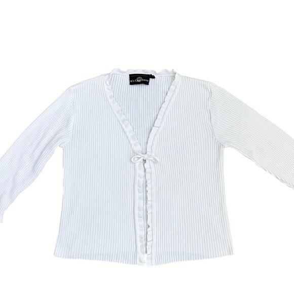 It’s Our Time White Ribbed Tie Front Ruffle Trim Cardigan Top Y2K Fairy Grunge S - Picture 1 of 8